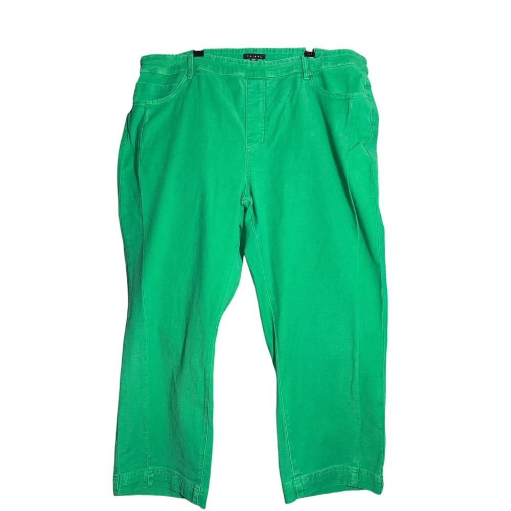 Tribal Audrey Pull On Cropped Pants 22W Kelly Green Stretch Straight Leg NWT